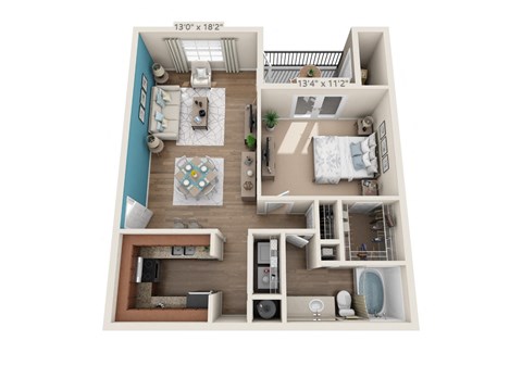 Floor plan for 1 bed, 1 bath, 765 sqft